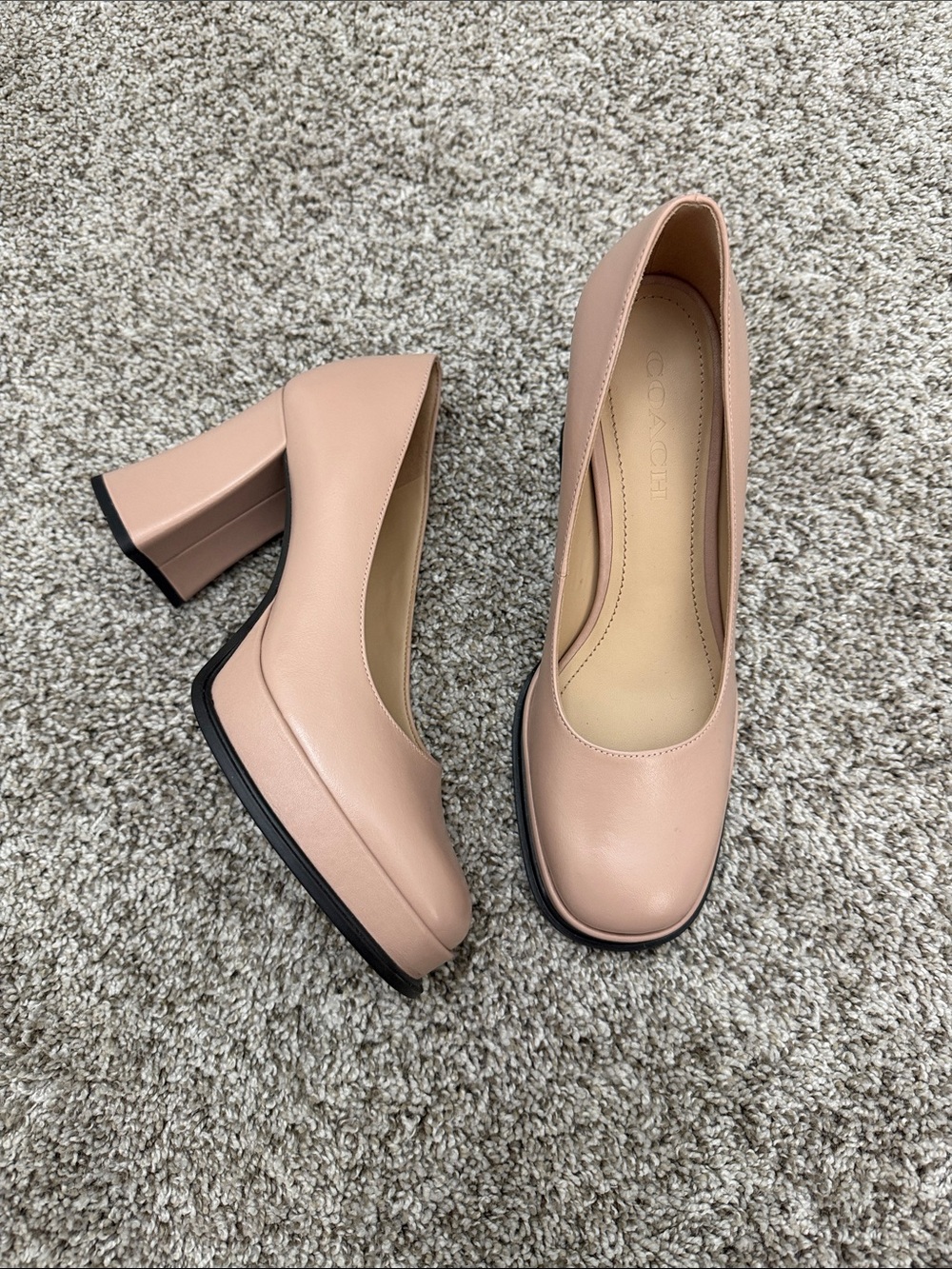 COACH Womens Blush Pink sculpted Block Heel Pumps